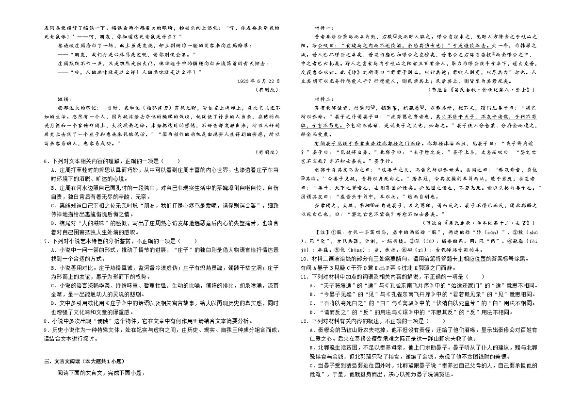 2025届广东省深圳市大鹏新区高三模拟练习语文测试题（二）（有答案 有解析）第3页