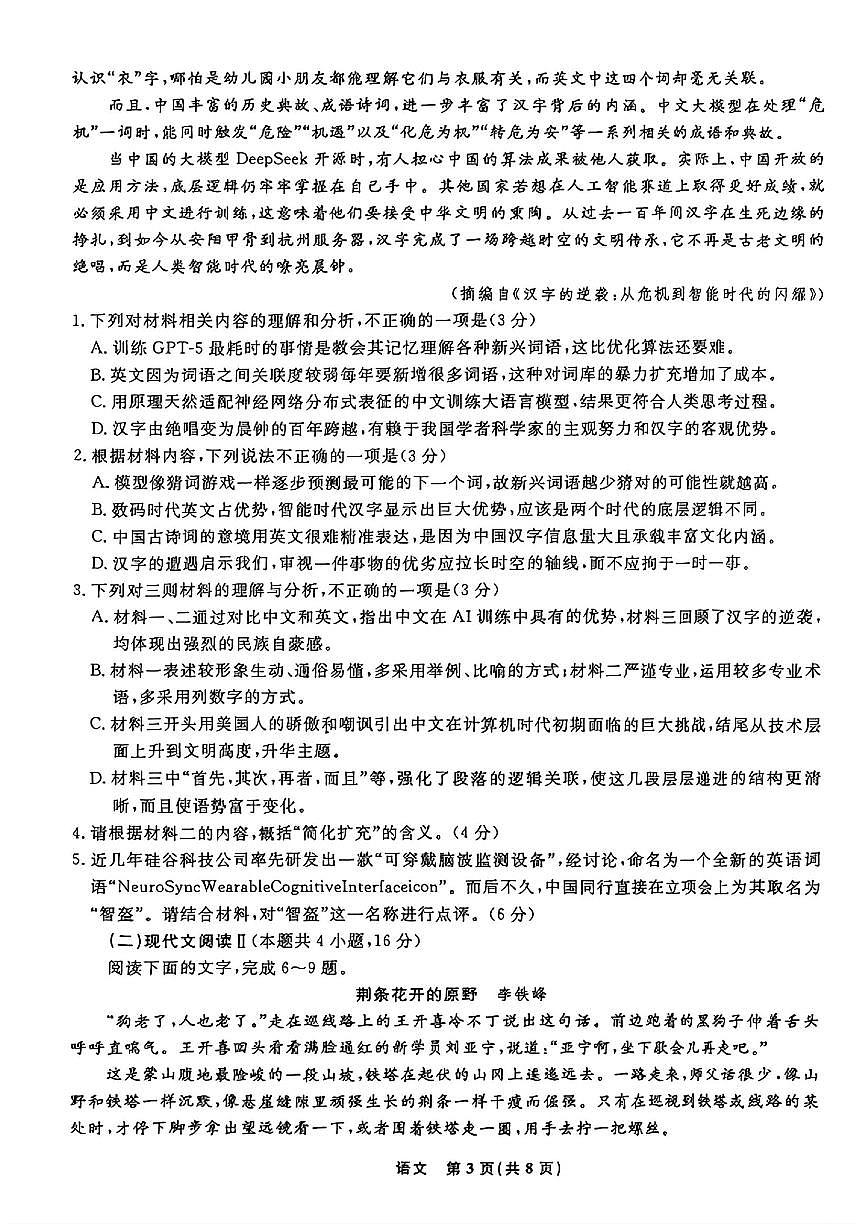 辽宁省县域重点高中2024-2025学年高考二模考试语文+答案第3页