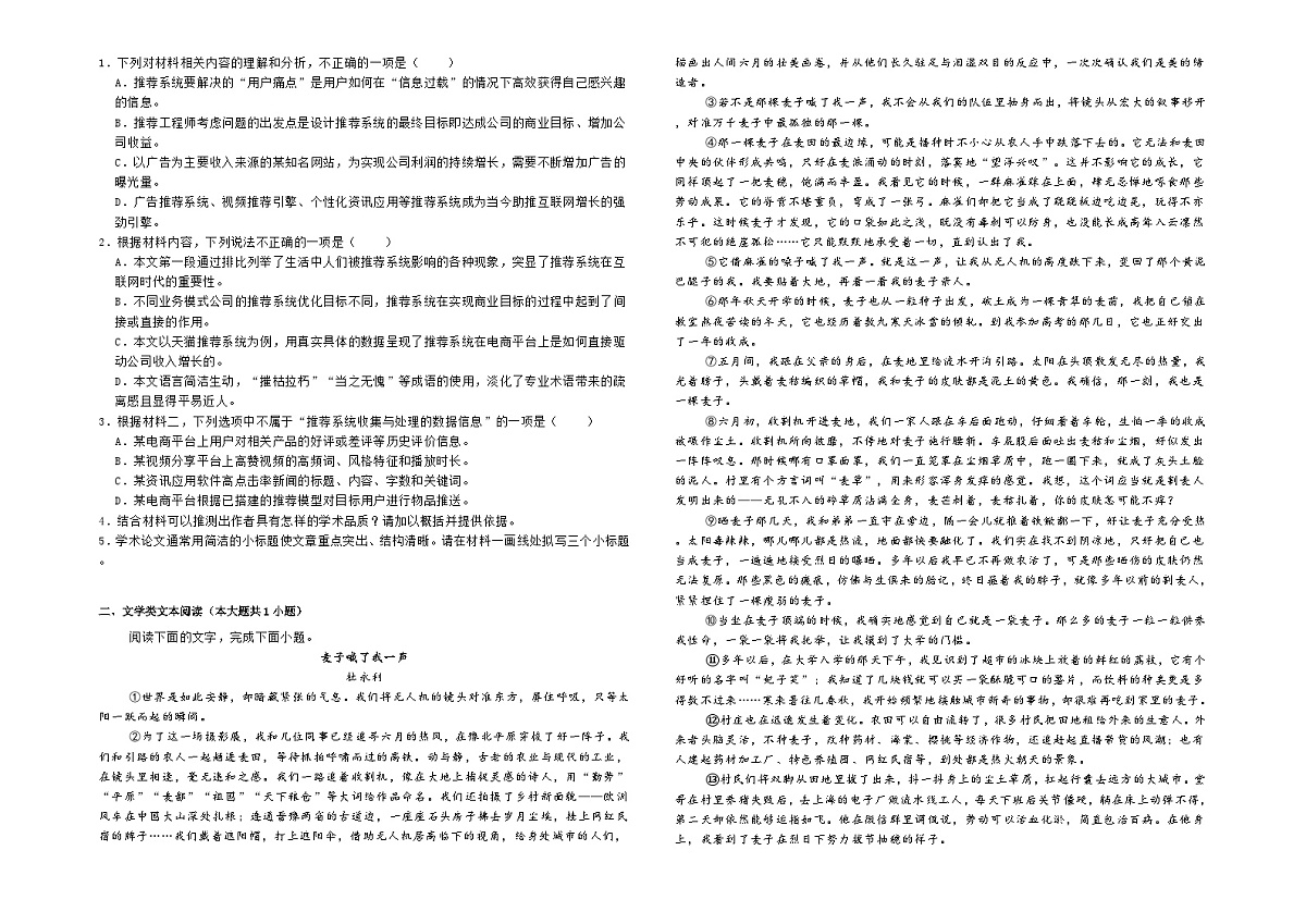 2025届广东省广州市花都市高三下学期模拟练习语文试题（二）（高考模拟）第2页