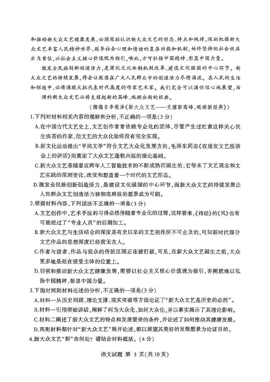 025年山东省临沂市高三高考语文二模试题（无答案）第3页