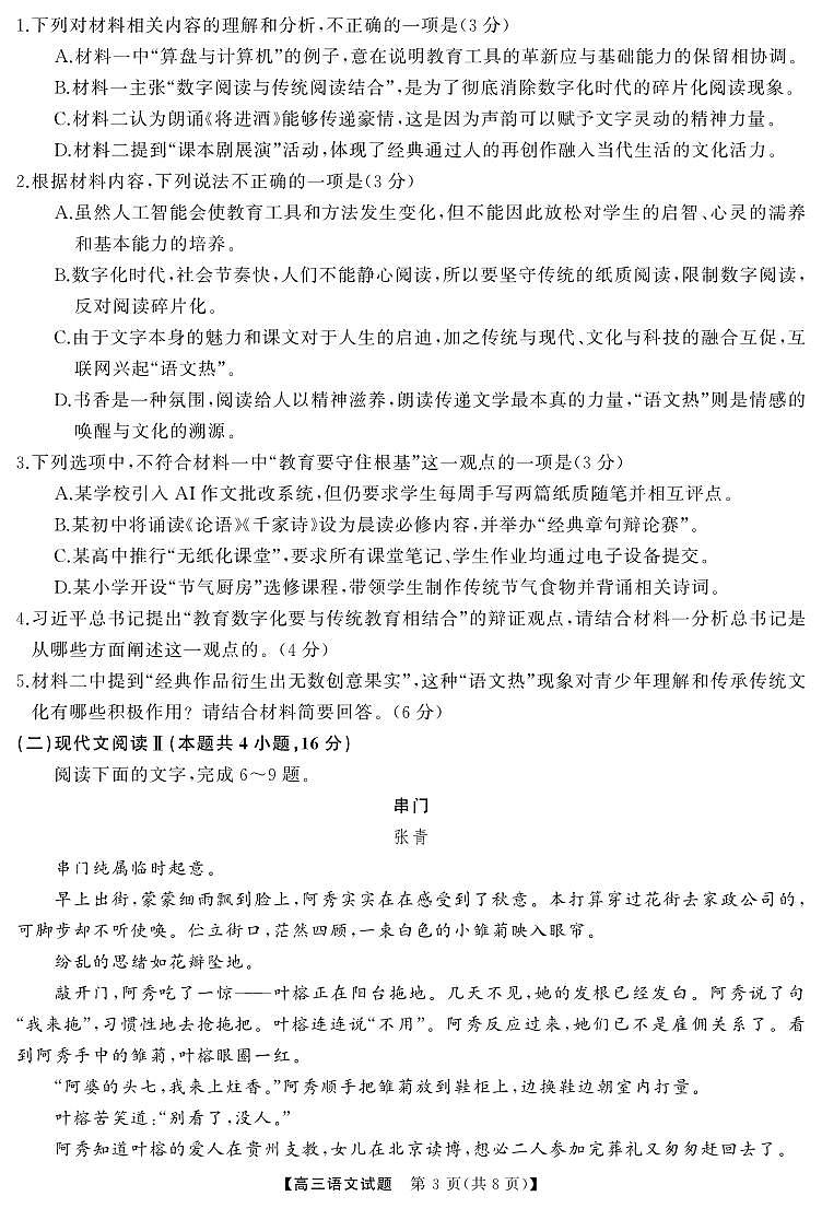 湖南省天壹名校联盟2025届高三高考模拟适应性考试-语文试题+答案第3页