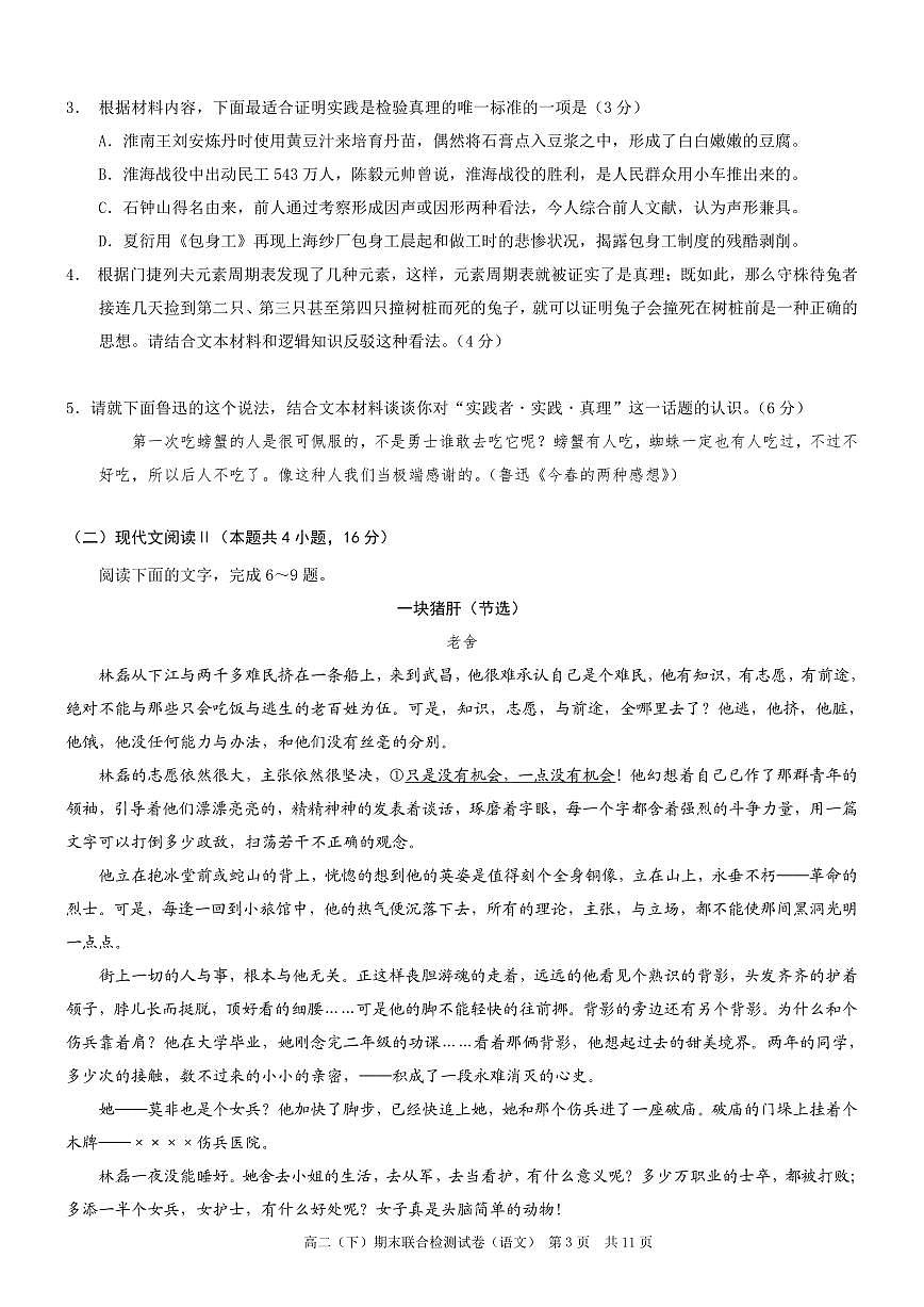 重庆市2023-2024学年高二下学期期末联合检测试卷语文试卷（含答案）第3页