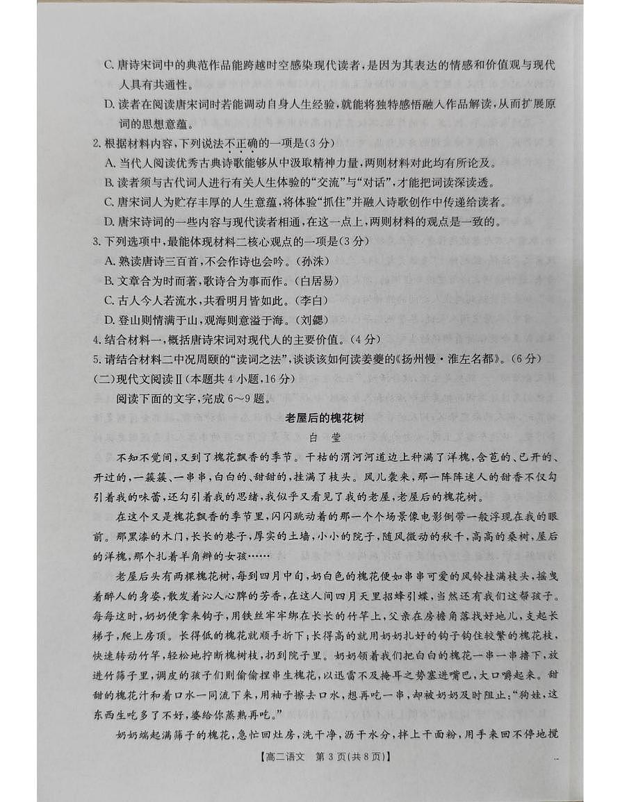 广西壮族自治区柳州市部分学校2024-2025学年高二下学期5月月考语文试题（图片版，含答案）第3页