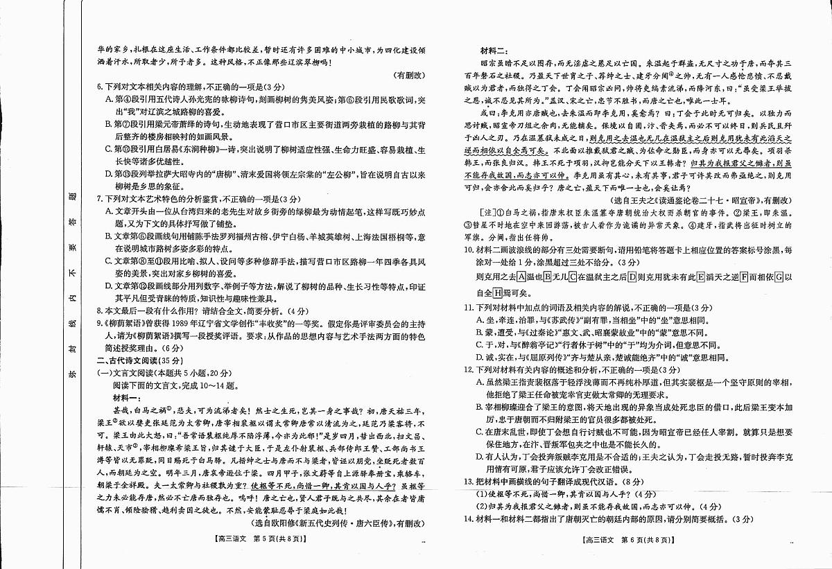 四川省2025届高三上学期12月联考 语文试卷（含答案）第3页
