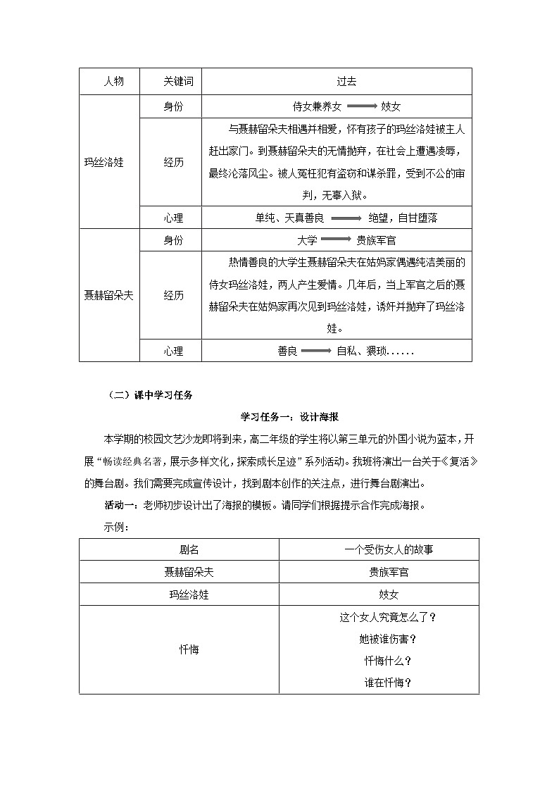 统编教材高二上期选择性必修上《复活》（教学设计）第2页