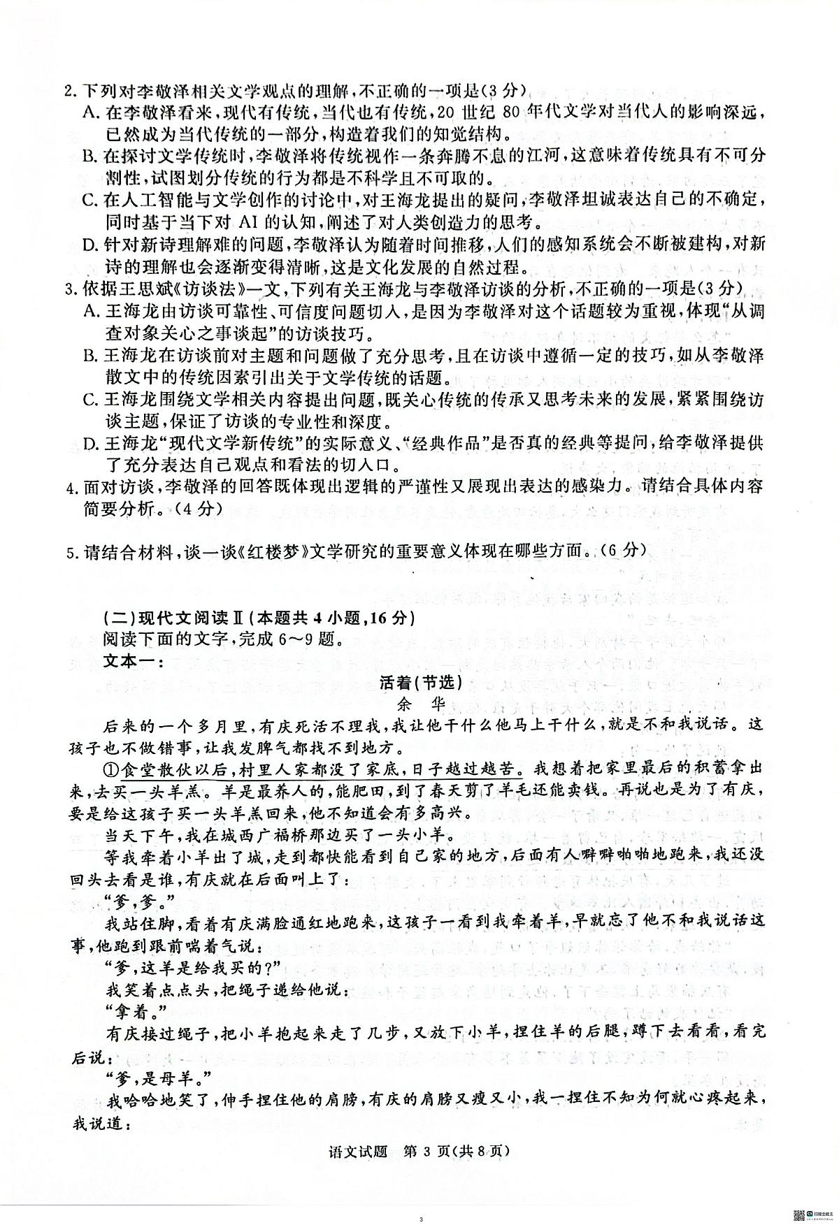 河南青桐鸣大联考2025年高三考前适应性考试-语文试卷第3页