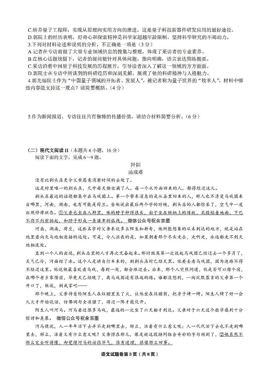 武汉五调语文试题第3页