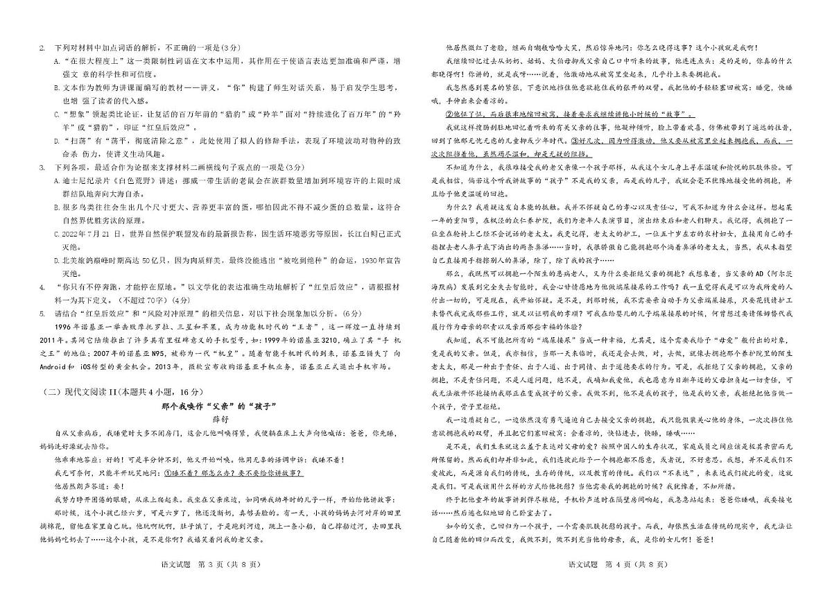 2025届湖北省恩施高中、夷陵中学、郧阳中学高三下学期模拟语文试题第2页