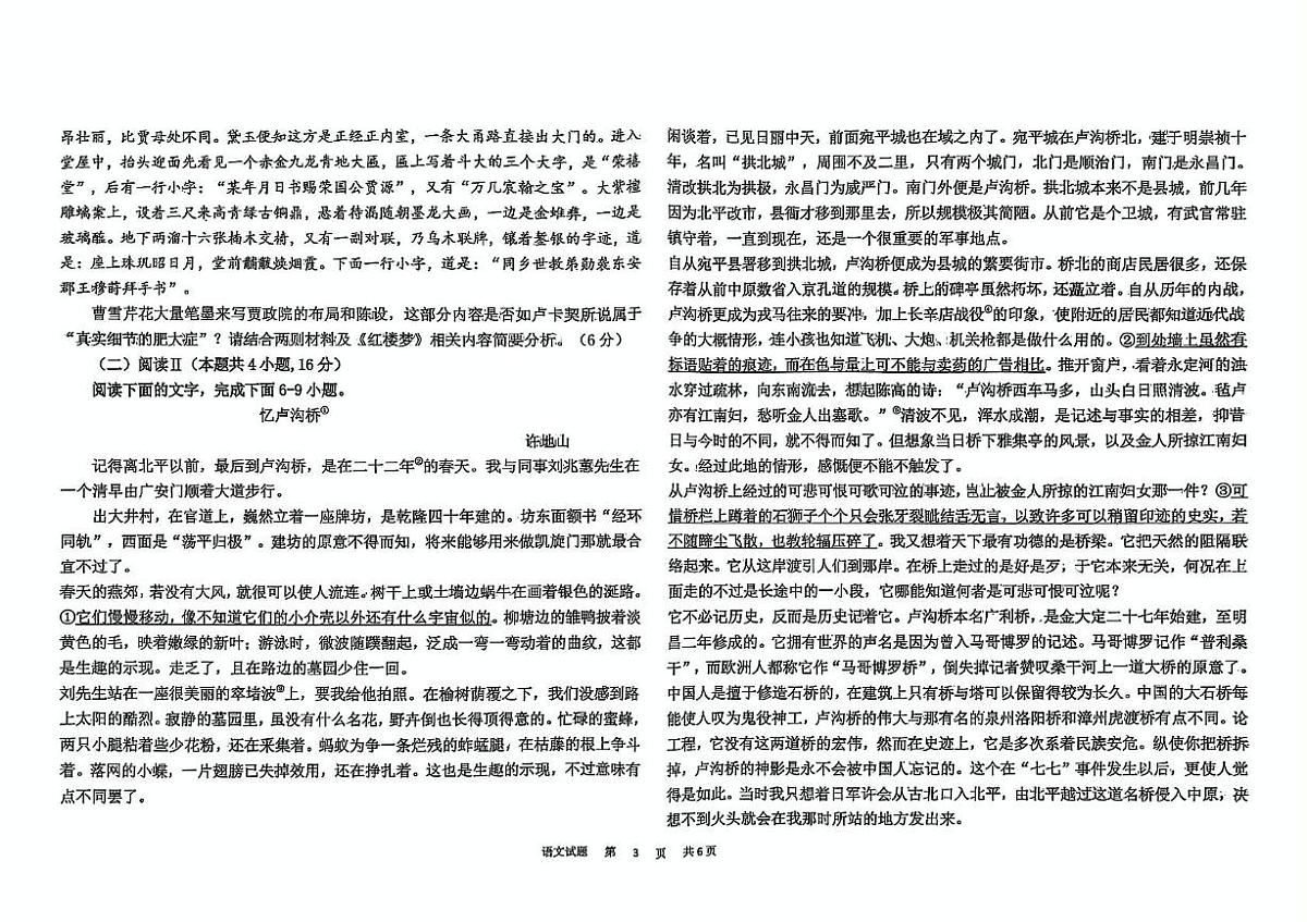 河北省衡水市冀州区冀州中学2024-2025学年高三下学期考前冲刺仿真一语文试题（PDF版，含答案）第3页
