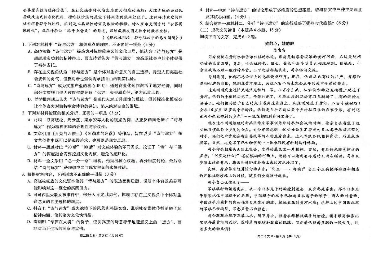 云南省“美美与共”民族中学教研联盟2024—2025学年高二下学期联合考模拟预测（三）语文试题（高考模拟）第2页
