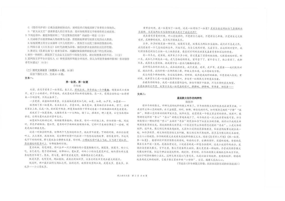 江苏省海安高级中学2025届高三下学期高考模拟考试语文试卷（PDF版附答案）第2页