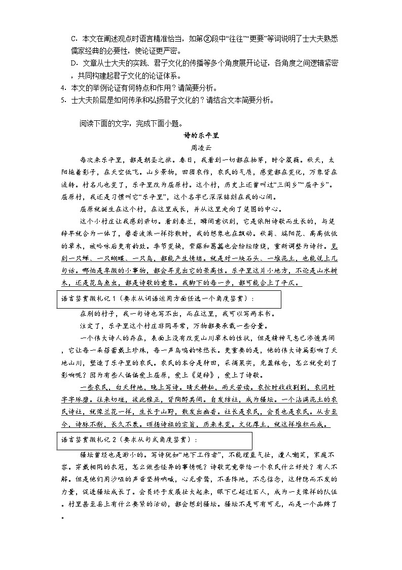 安徽卓越县中联盟、皖豫名校联盟2024-2025学年高二下学期期中语文试题（含答案）第3页