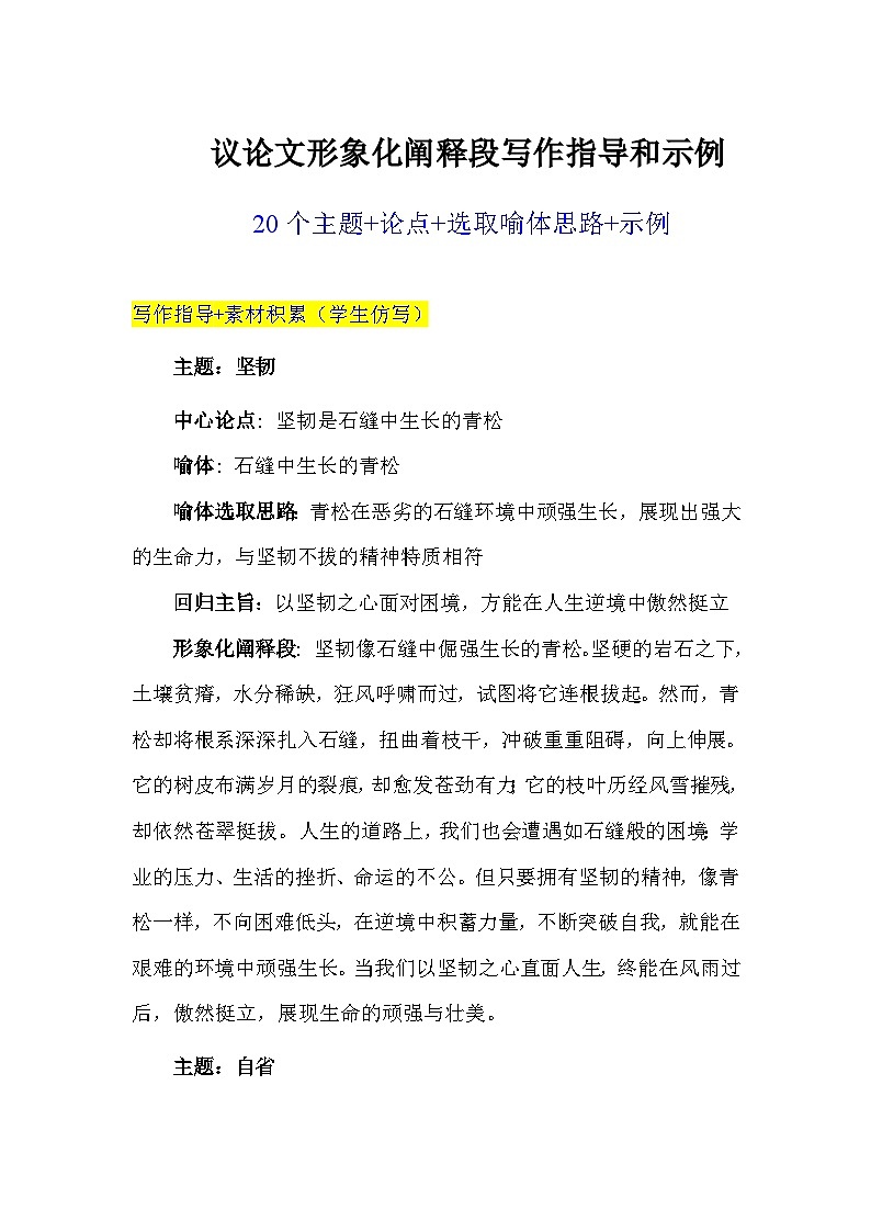 高分主题比喻模板（议论文第二段学生写作）-2026年高考语文作文提分备考技法讲解与素材运用讲练（全国通用）第1页