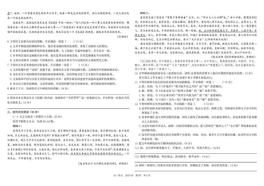四川省成都市树德中学2024-2025学年高二下学期5月月考语文试题第3页