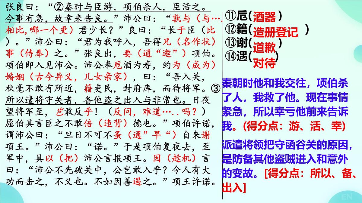 高中语文人教统编版必修 下册第一单元3 鸿门宴 复习课件第4页