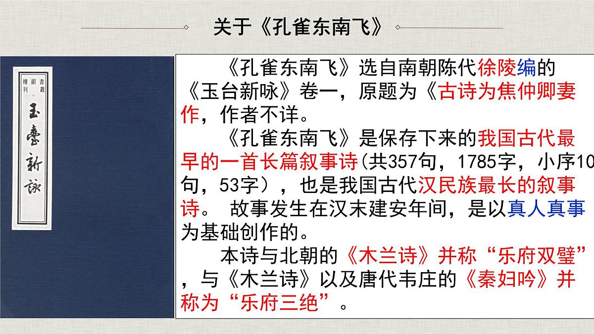 高中语文人教统编版选择性必修 下册第一单元2 孔雀东南飞并序 课件第6页