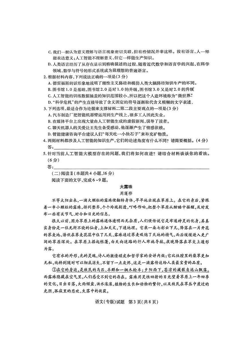2024-2025学年高三考前模拟考试语文试卷【含答案】第3页