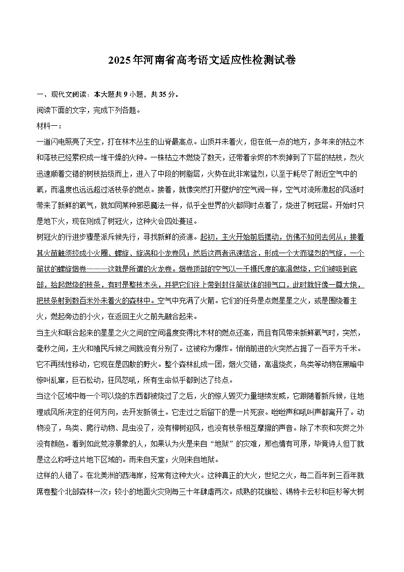 2025年河南省高考语文适应性检测试卷第1页