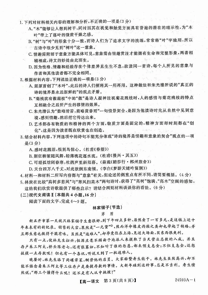 甘肃省武威市天祝一中、民勤一中2023-2024学年高一下学期5月期中联考语文试题第3页