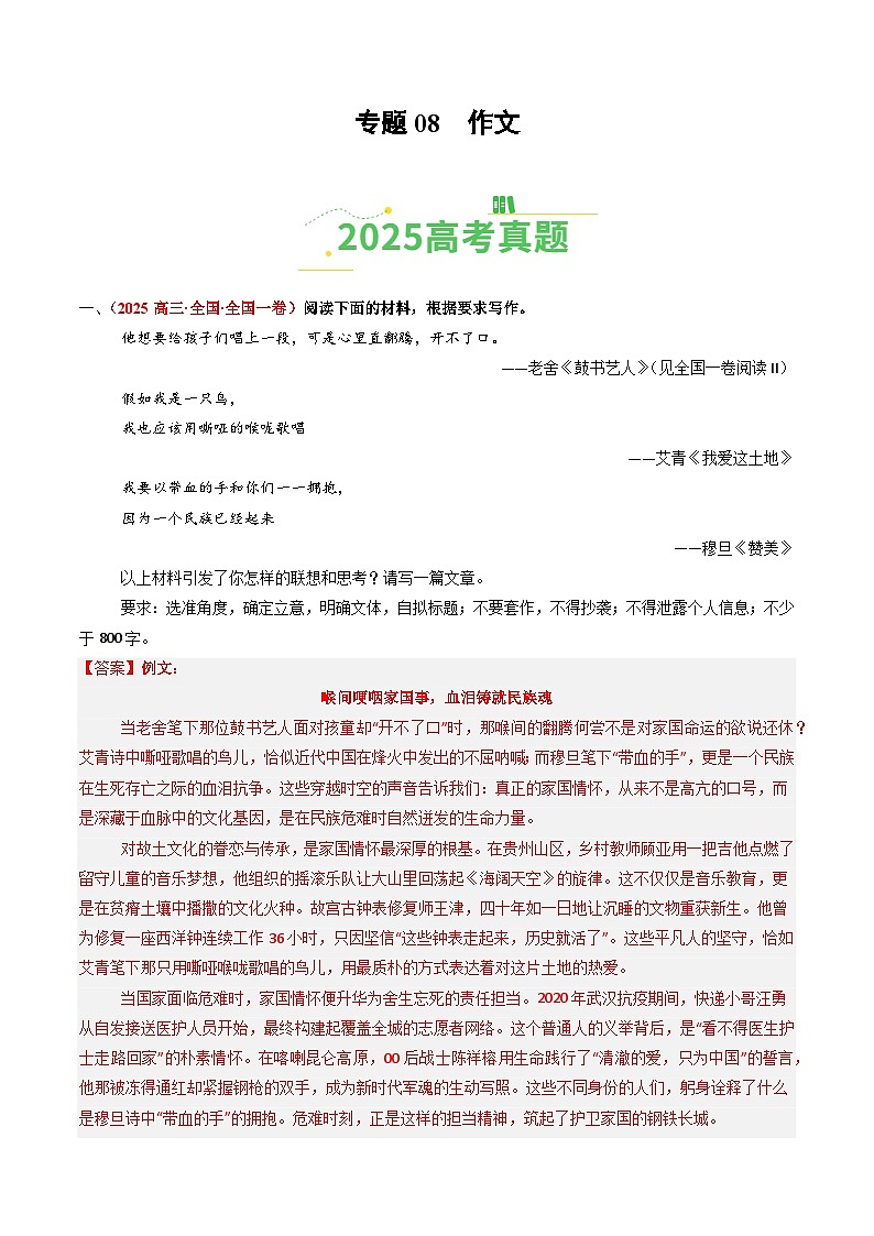 2025年高考语文真题分类汇编：专题08 作文（全国通用）（解析版）第1页