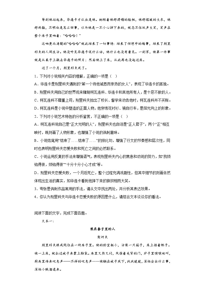 13.2《装在套子里的人》测试卷  统编版高中语文必修下册第3页