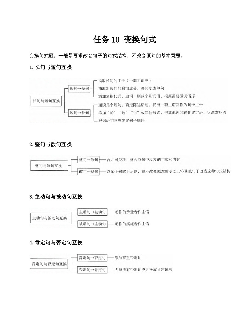 2026届高考一轮复习基础练语文专题一 语言文字运用(任务10 变换句式)第1页