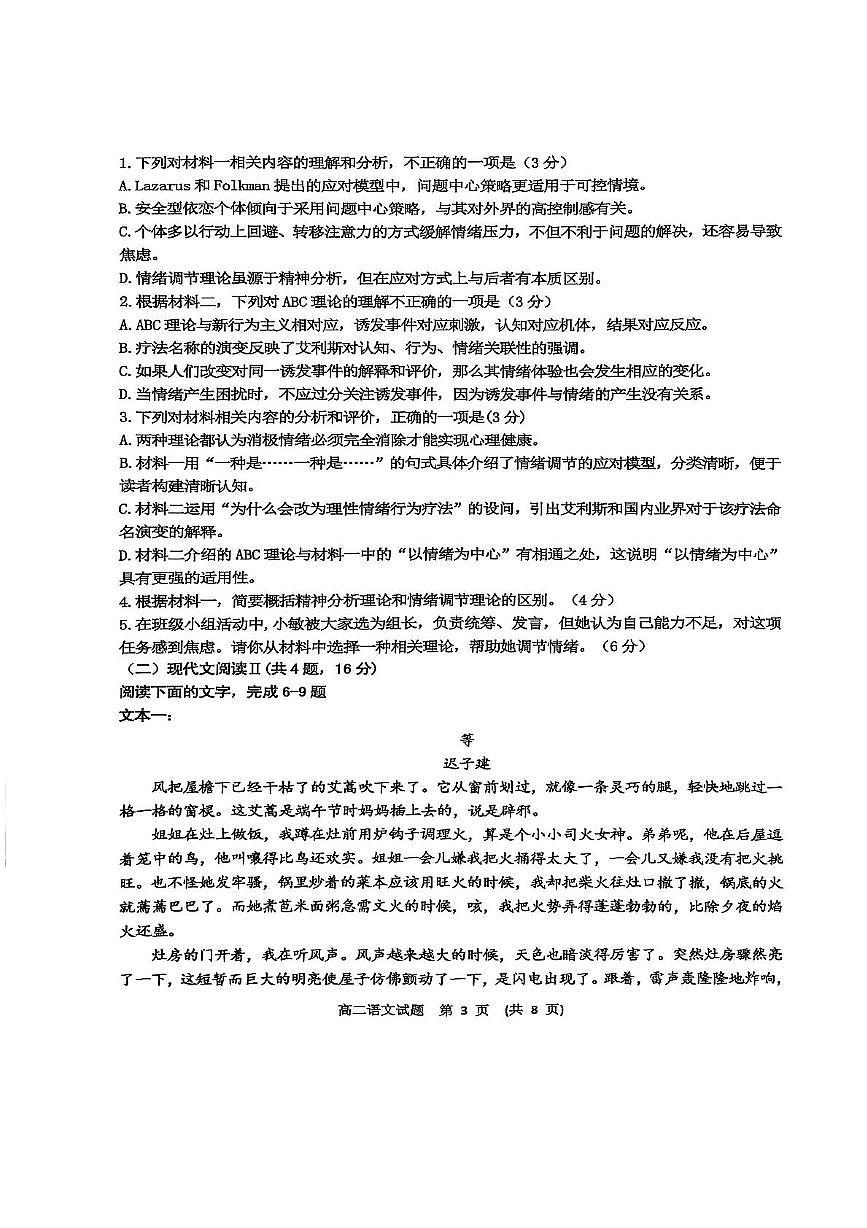 江西省新余市2024-2025学年高二下学期期末质量检测语文试卷（图片版，含答案）第3页