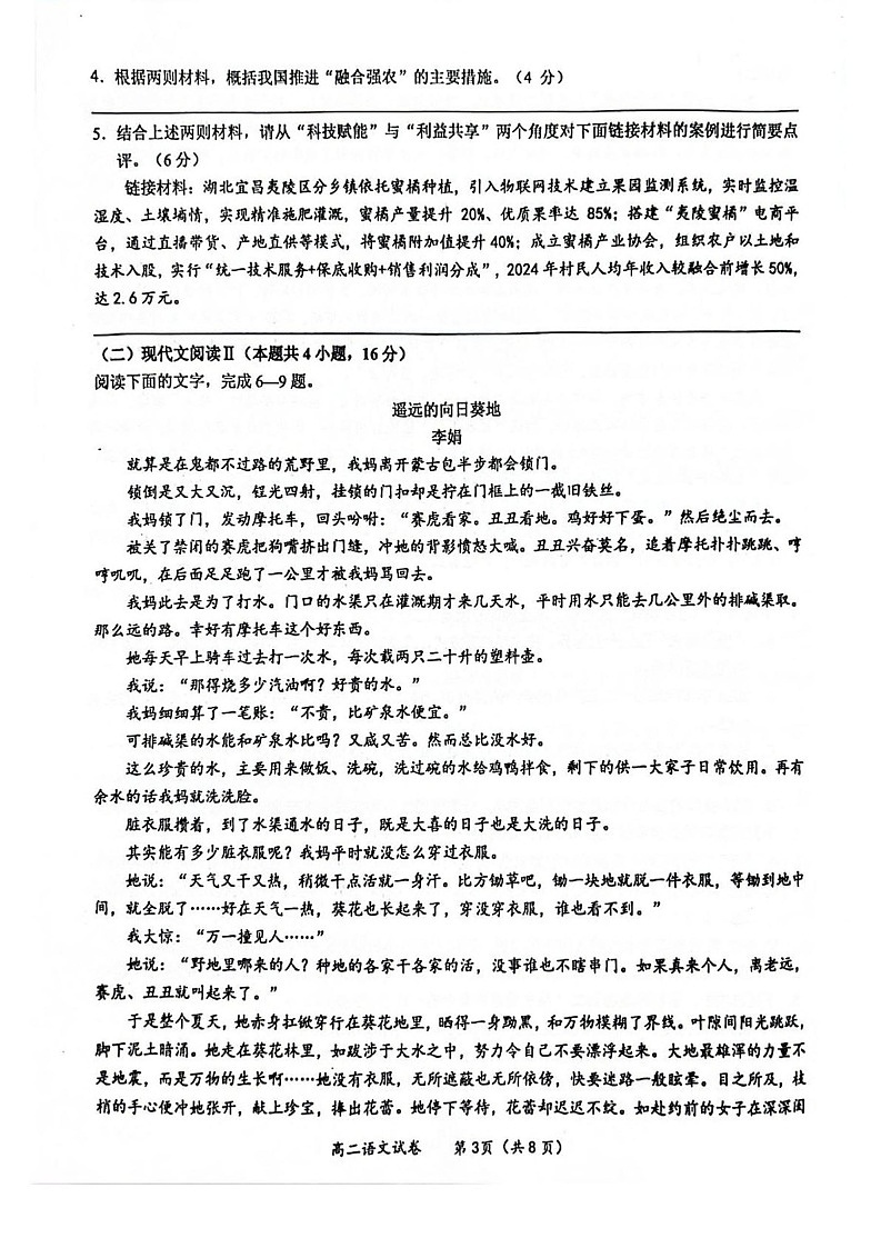 广西南宁市2024-2025学年高二下学期6月期末联考语文试卷第3页