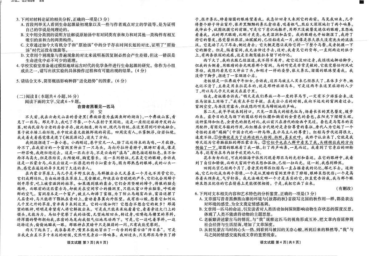 2025年春季学期高二年级下学期学业水平检测试卷语文试卷+答案第2页