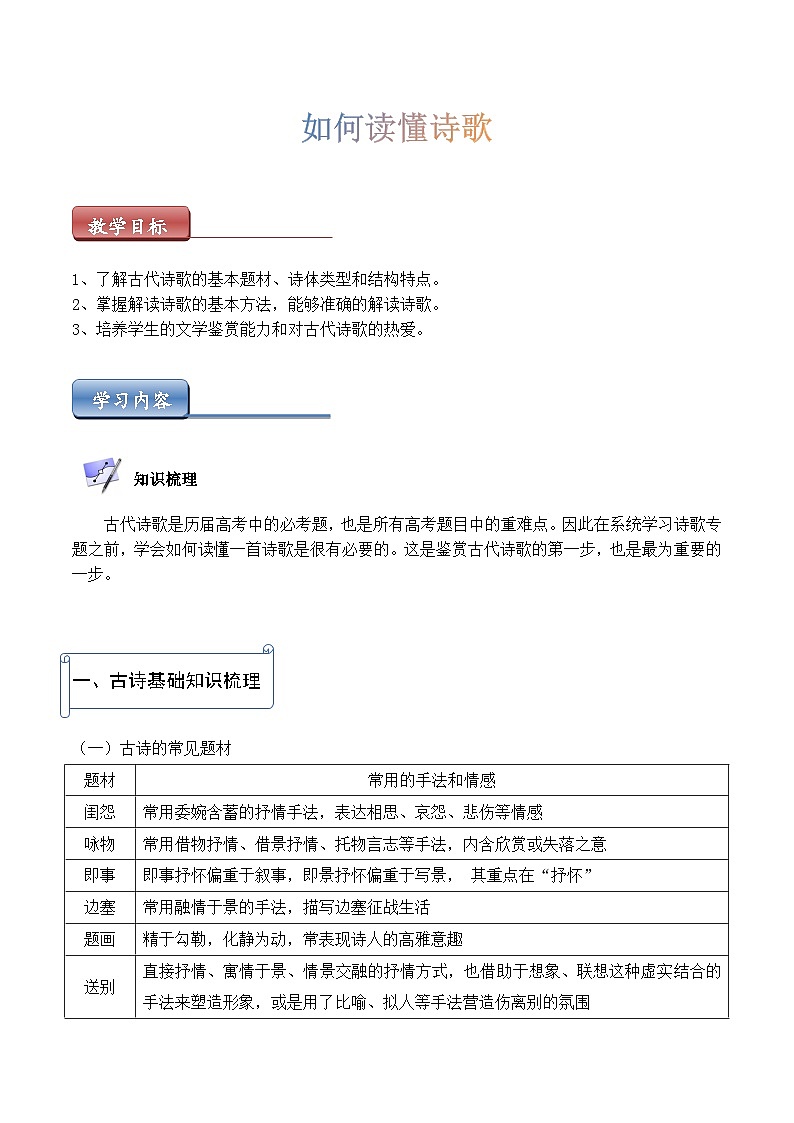 高考语文一轮复习 如何读懂诗歌 学案第1页