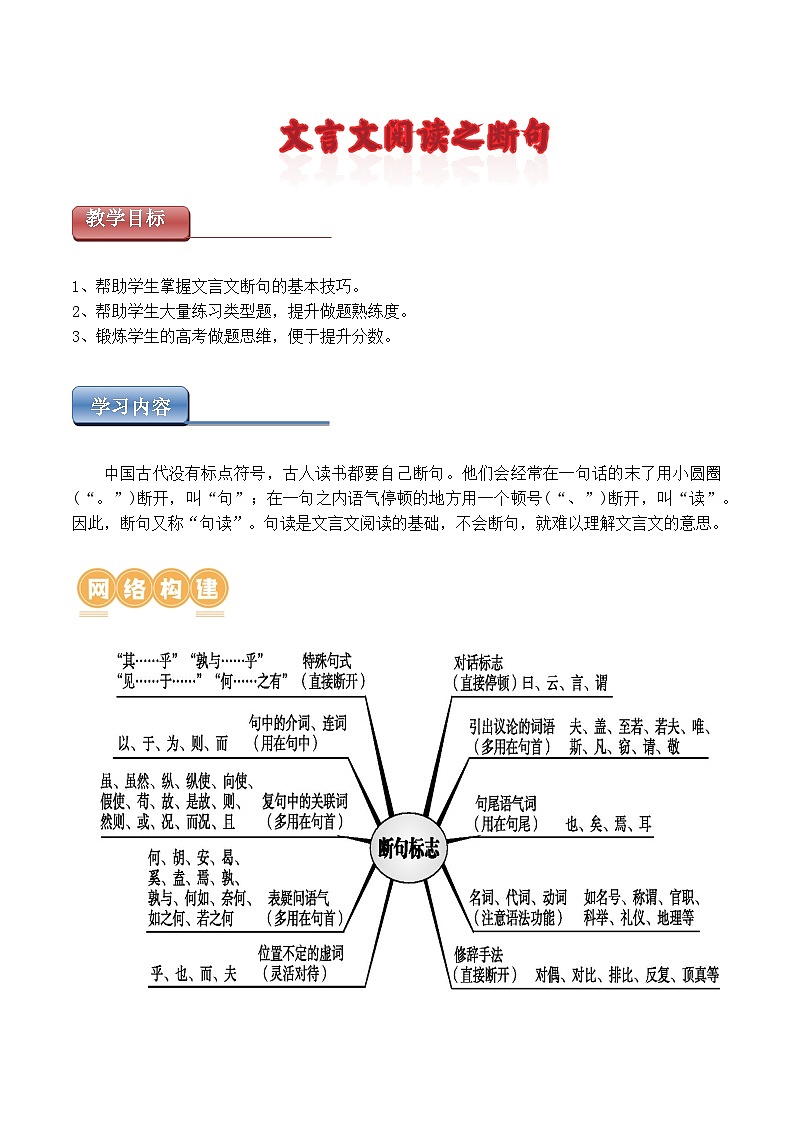 高考语文 一轮复习 文言文断句 学案第1页