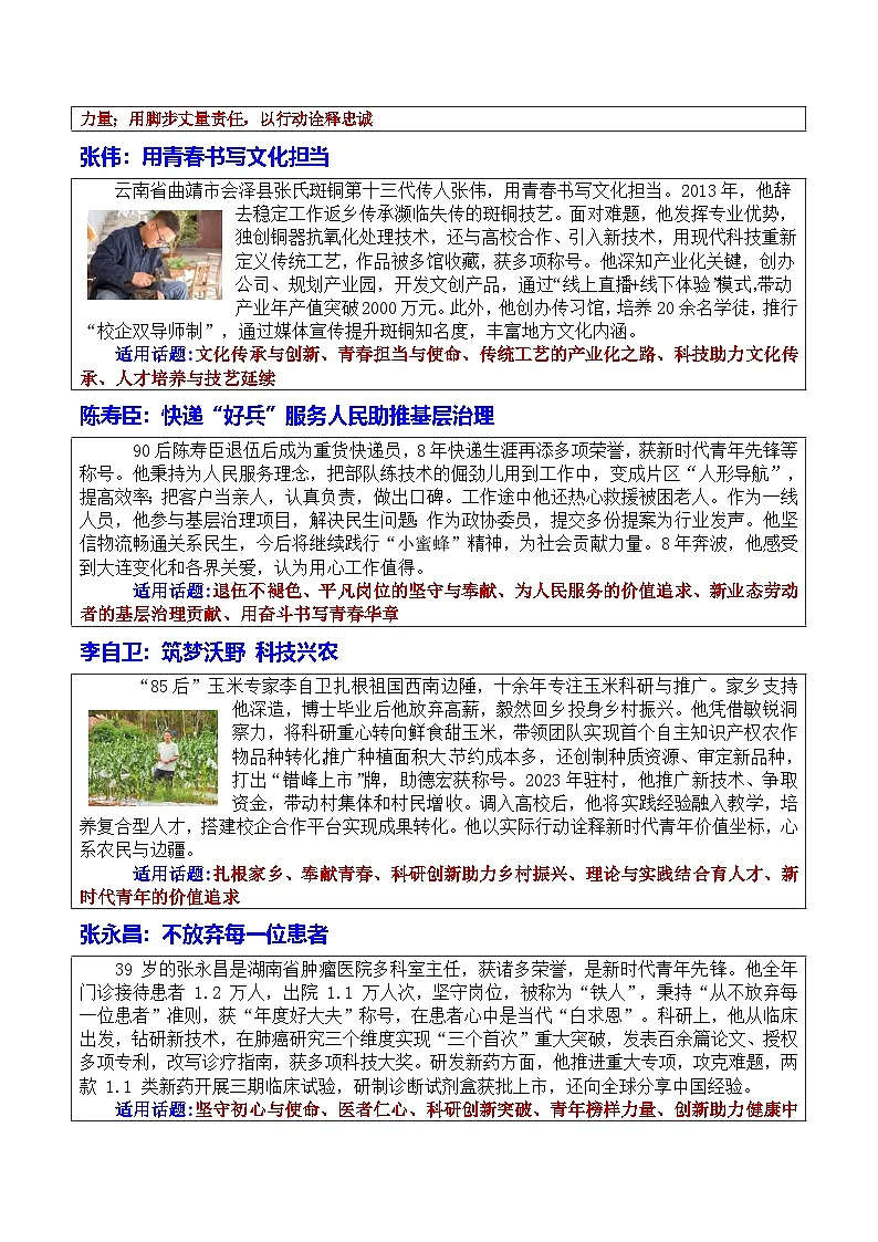 专题02 新时代青年先锋人物万能素材库与 10 大高考母题备考图谱-2026年高考语文作文热门主题素材积累运用学案（全国通用）第3页