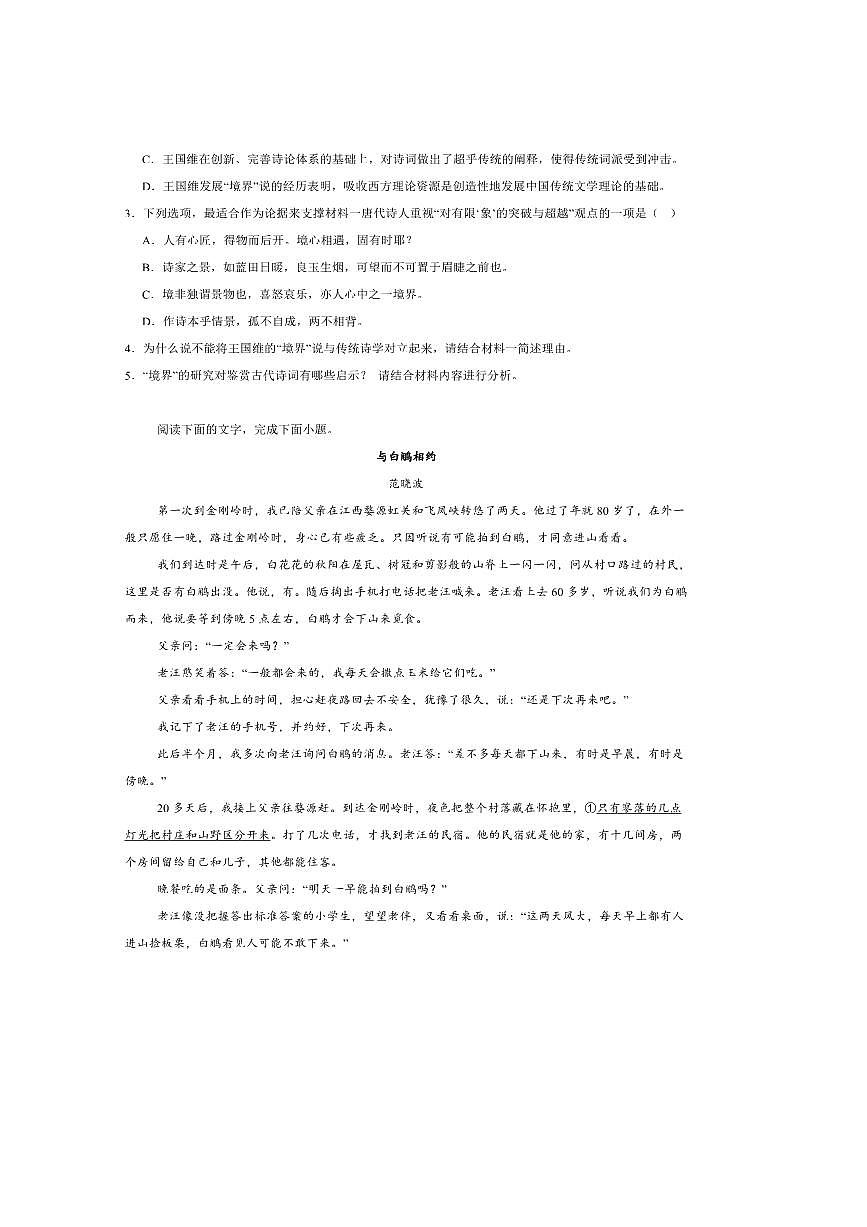 2025届河北省秦皇岛市昌黎第一中学高三下(五)飞跃考试语文试卷(含答案)第3页