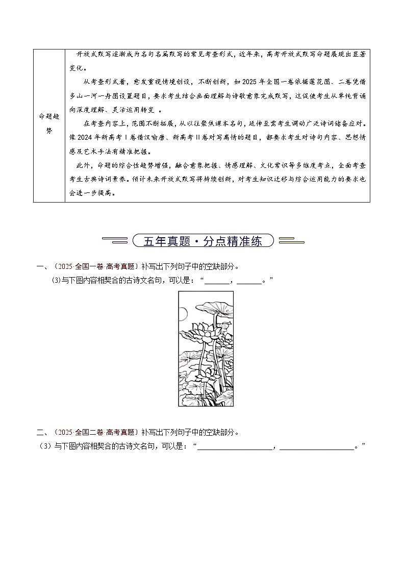 备战2026年高考精品试题汇编 语文 专题12 名句名篇默写（情境式默写）（原卷版）第2页