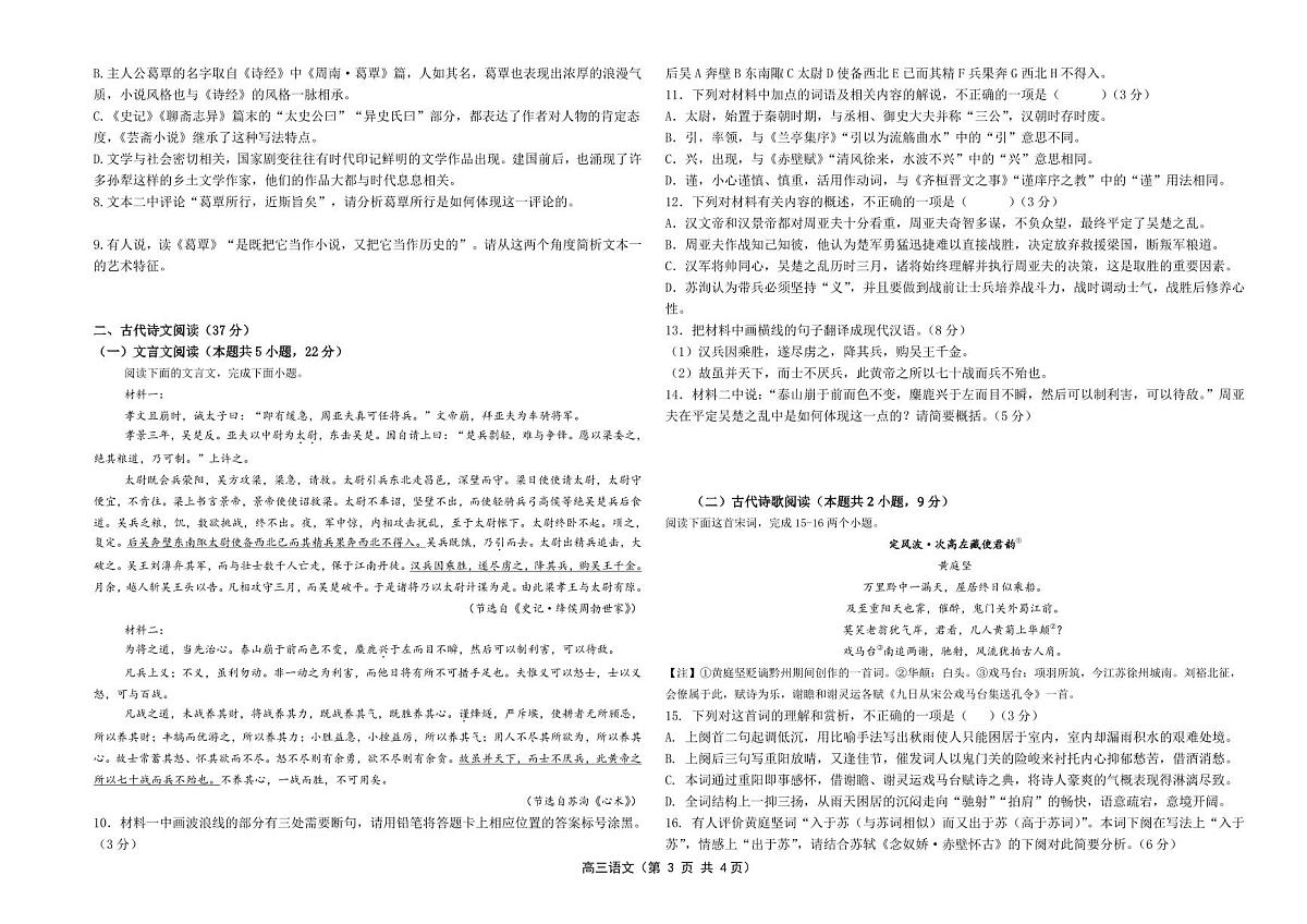宁夏六盘山高级中学2024-2025学年高三上学期10月月考语文试卷+答案第3页
