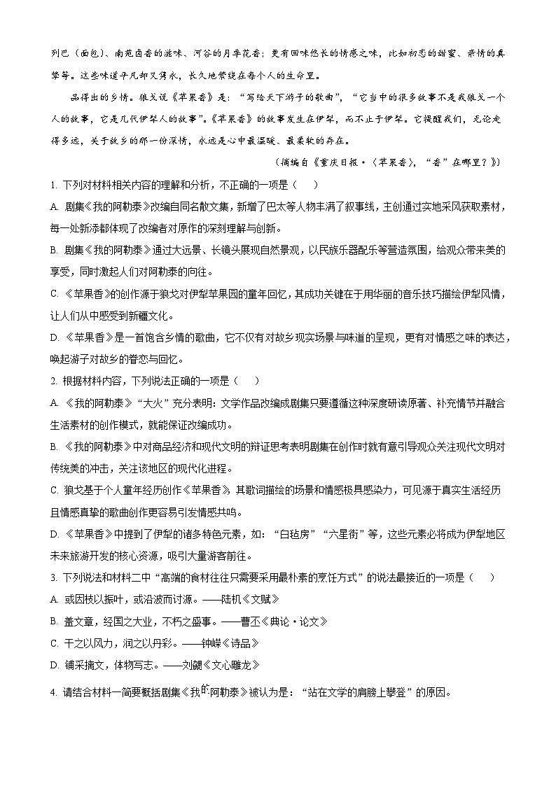 广东省肇庆市广东肇庆中学2025-2026学年高三上学期开学检测语文试题（解析版）第3页