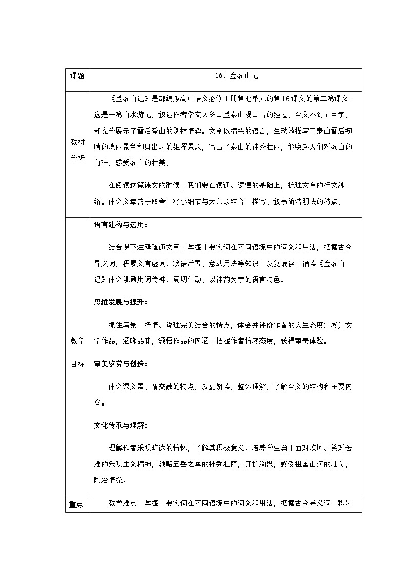 16 《登泰山记》教学设计第1页