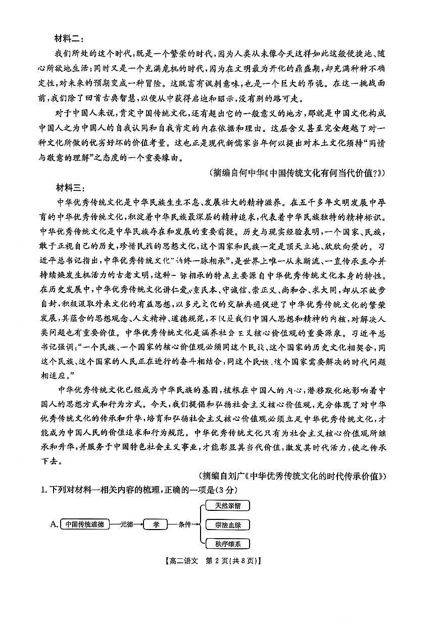 湖北省十堰市 2024-2025学年度高二下学期期末调研考试语文试卷+答案第2页