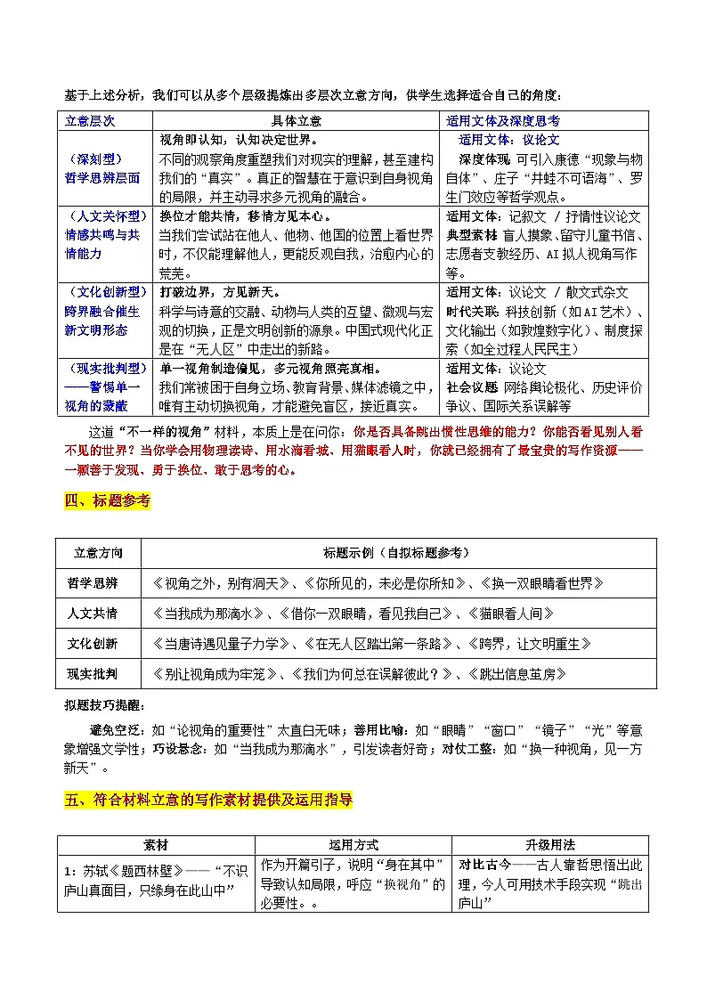 皖南八校2026届高三摸底大联考“视角转换带来新发现”审题立意及范文-2026年高考语文各地名校模考卷作文导写第3页