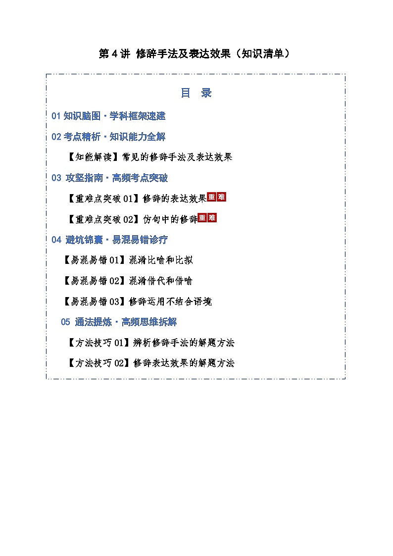 第04讲 修辞手法及表达效果（知识清单）解析版2026年高考语文一轮复习讲练测（全国通用）第1页