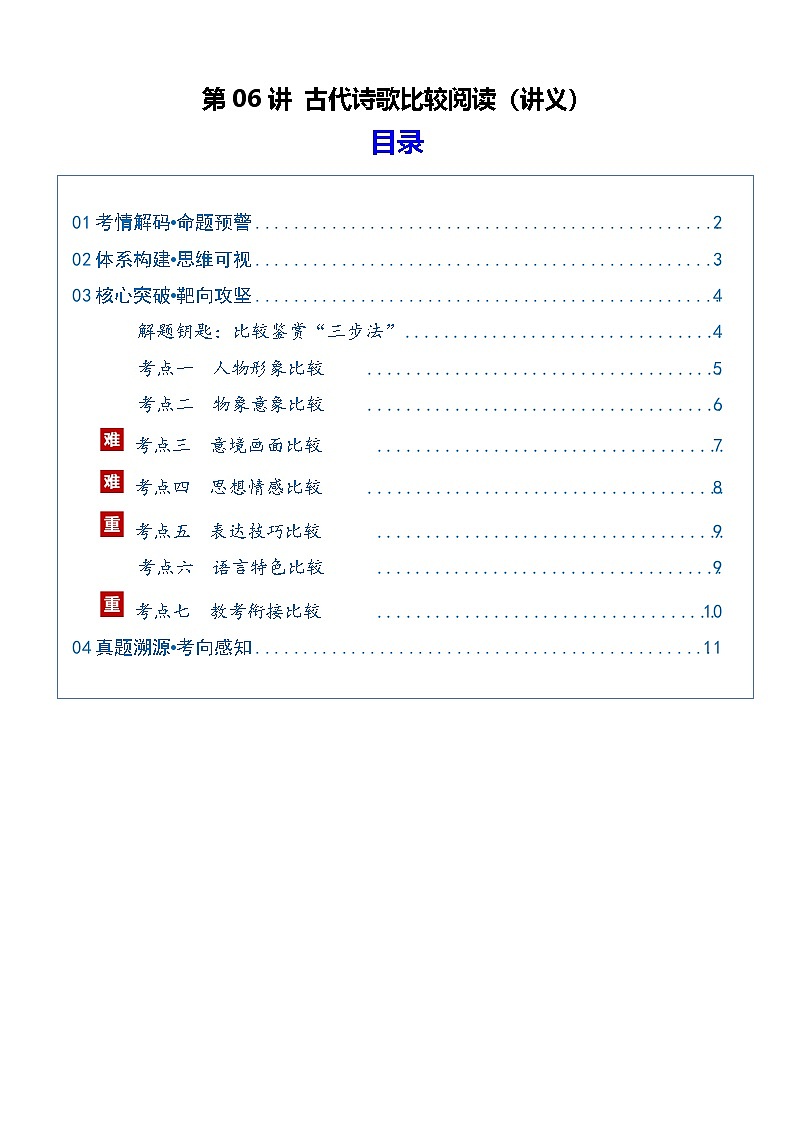 第06讲 古代诗歌比较阅读（复习讲义）（原卷版）2026年高考语文一轮复习讲练测（全国通用）第1页