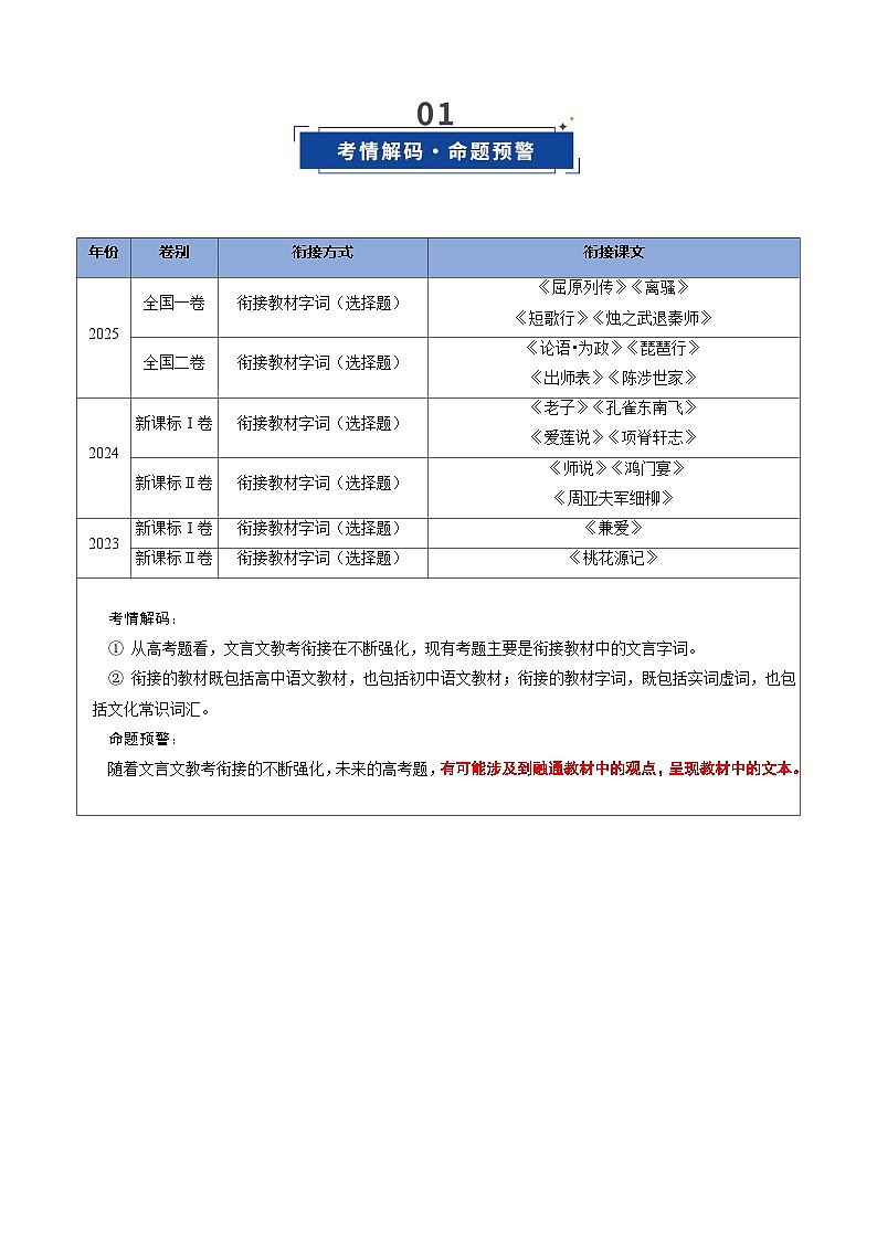 第09讲 文言文阅读教材回归题（复习讲义）（原卷版）2026年高考语文一轮复习讲练测（全国通用）第2页