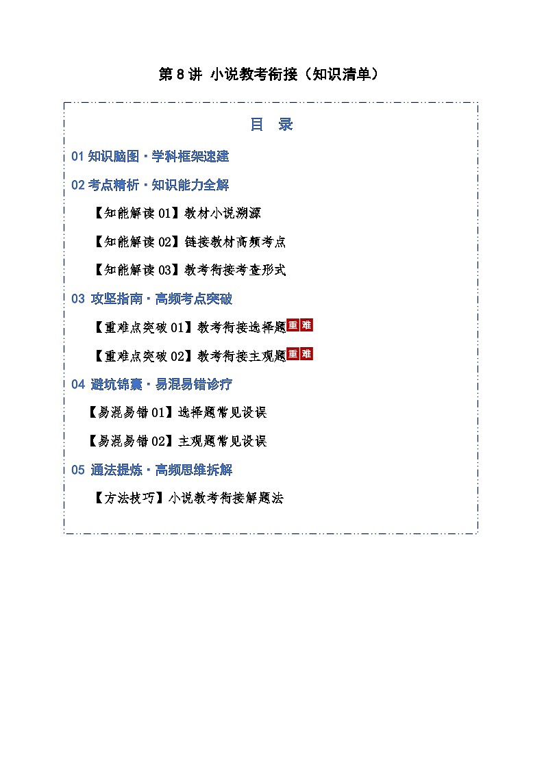 第08讲 微专题 小说教考衔接（知识清单）原卷版2026年高考语文一轮复习讲练测（全国通用）第1页