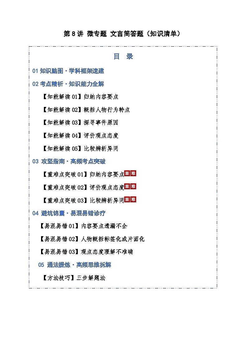 第08讲 文言简答题（知识清单）解析版2026年高考语文一轮复习讲练测（全国通用）第1页