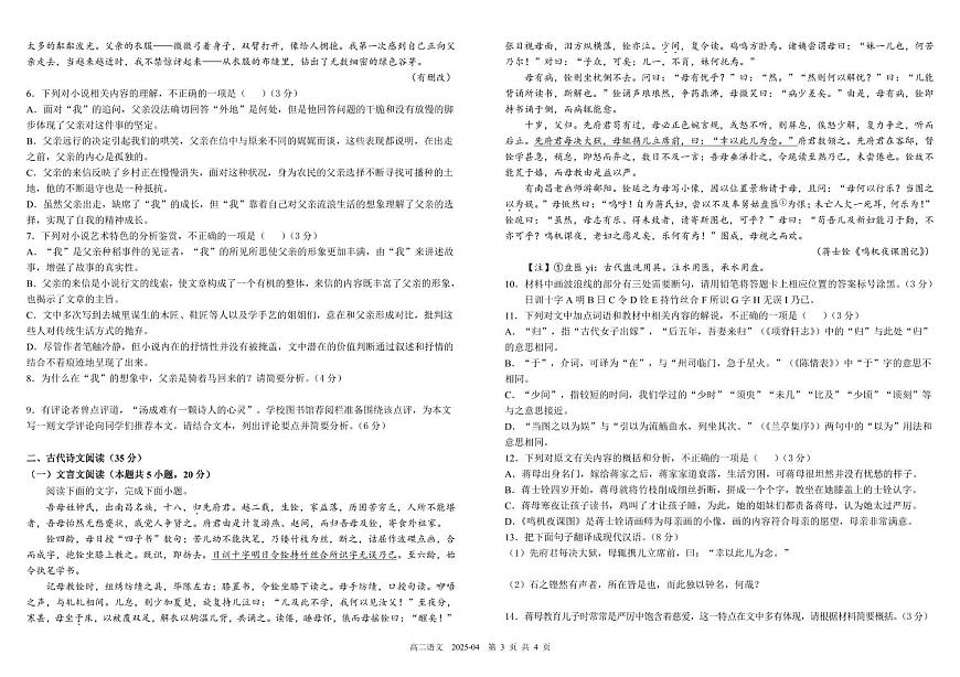 四川省成都市树德中学2024-2025学年高二下学期4月阶段性测试语文试卷+答案第3页