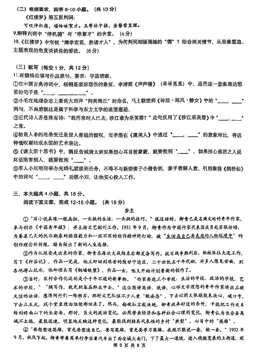 2025北京人大附中高三（上）统练二语文试卷第3页