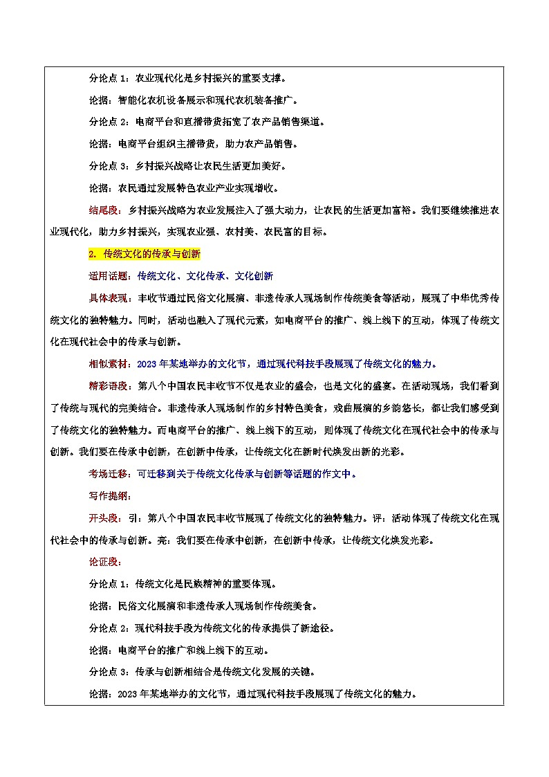 乡村振兴与文化传承 丰收节里听振兴，沃野深处见中国-2026年高考语文作文热点话题素材讲练（全国通用）第3页