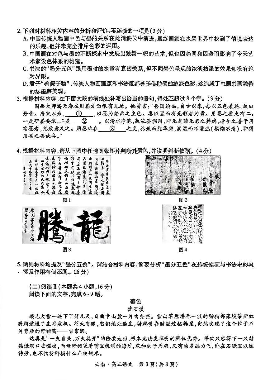 2026云南民族大学附属高级中学高三上学期联考卷（二）语文PDF版无答案第3页