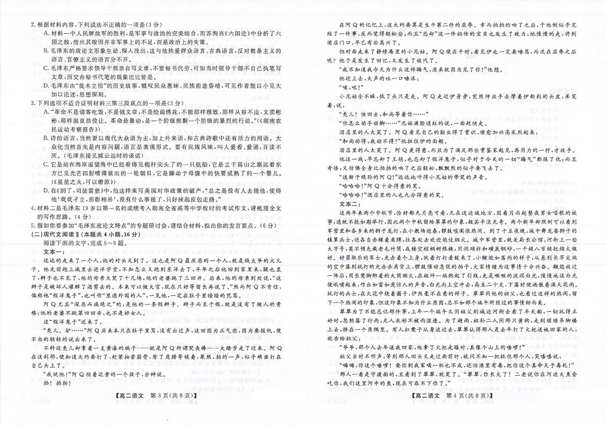 吉林省松原市2024-2025学年高二下学期期中考试语文试卷第2页