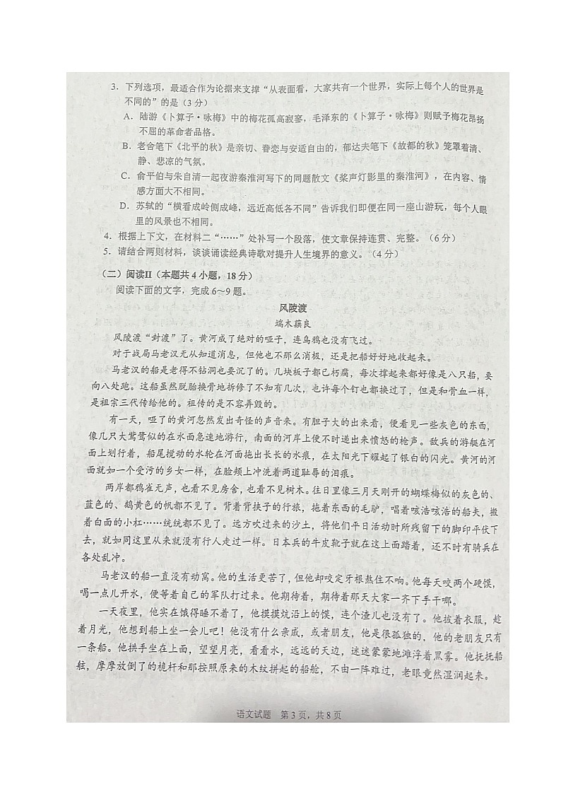 2026届四川省雅安市高三上学期零模考试语文试题（高考模拟）第3页